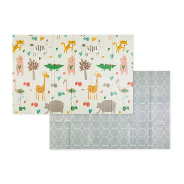 PETITE&MARS Dvostrana podloga za igru Campy -Animals&Hexagon 130x200 cm